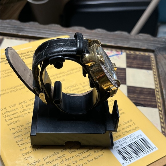 Gold and Black Watch with Leather Strap - Picture 2 of 2